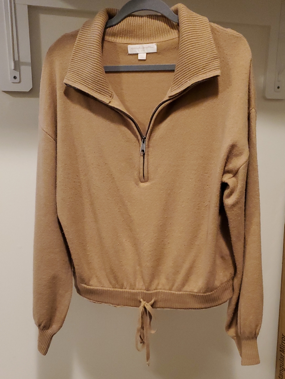Spiritual Gangster Half-Zip Drawstring Pullover Sweater - Camel - Sz Large